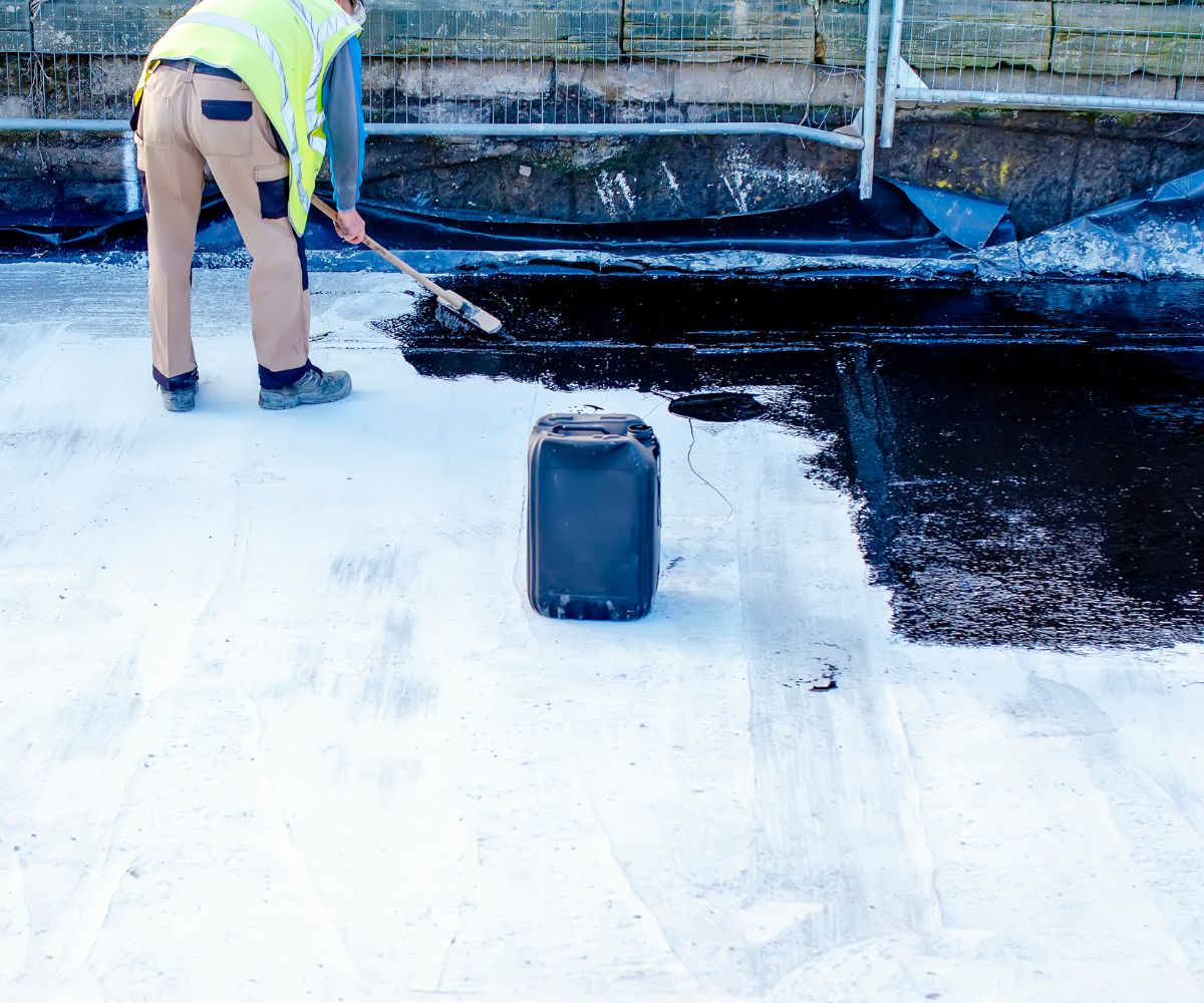 Membrane roof repair on a commercial building